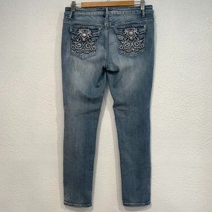 Project Indigo Skinny Jeans Rhinestone Detail Lt Blue Stretch 31x28 Women JRs 11